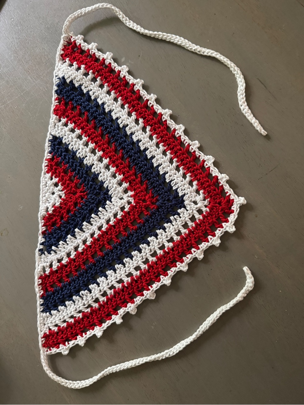 Handmade Crochet Bandana in Patriotic Red White & Blue 100% Cotton